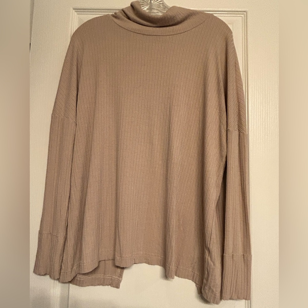 SHEIN Beige Cream Long Sleeve Split Back Pullover Mock Turtle Neck Sweater Sz Lg
